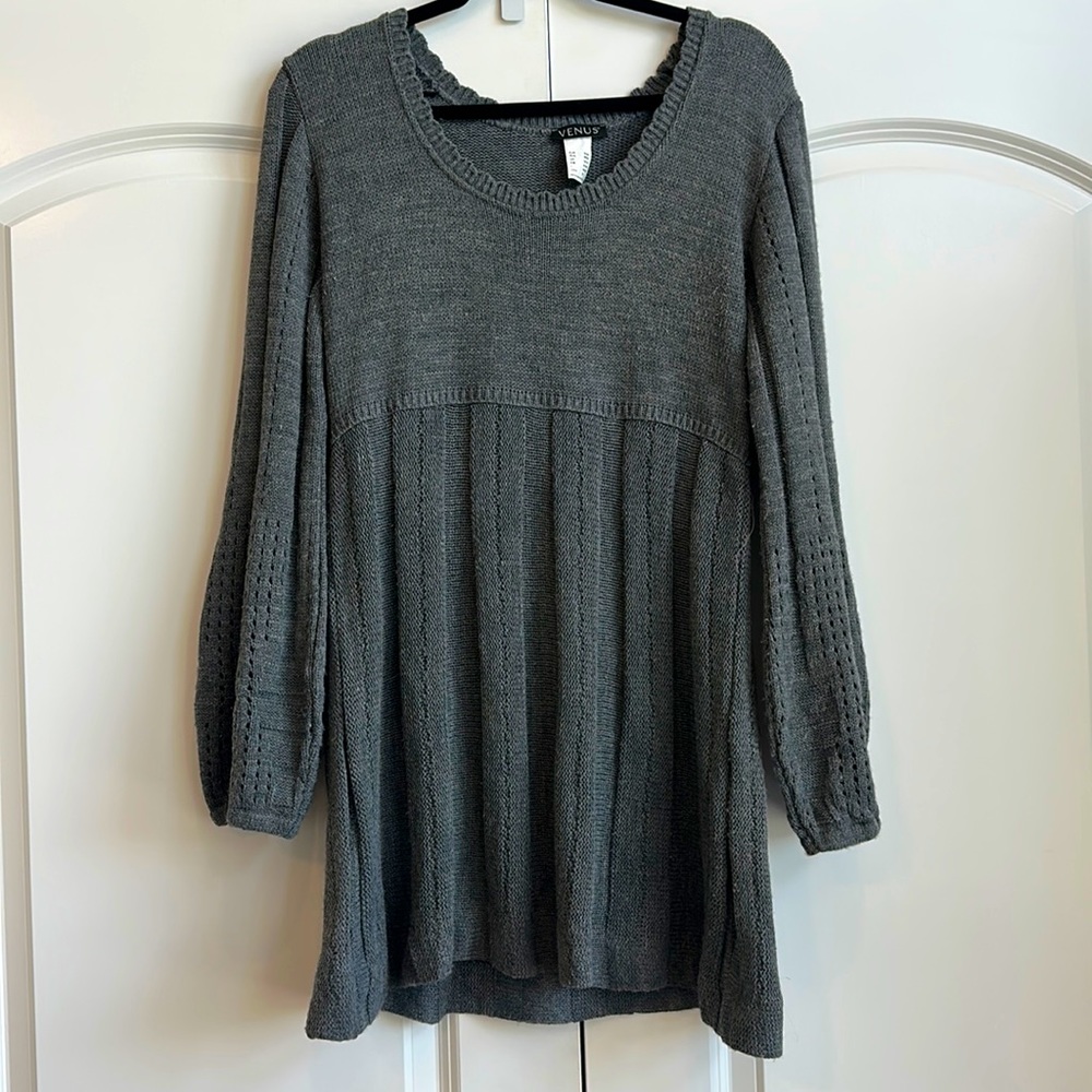 Venus Gray Knitted Boho Statement Sleeve Sweater Dress